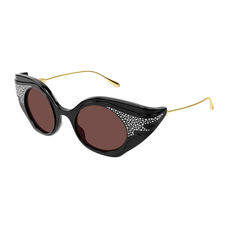 Gucci GG1327S 001 Shiny Black with Crystal Strass/Gold/Brown
