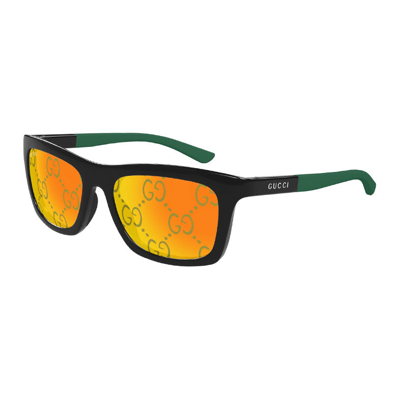 Gucci GG1735S 005 Black with Green/Yellow with Logo Orange Mirror