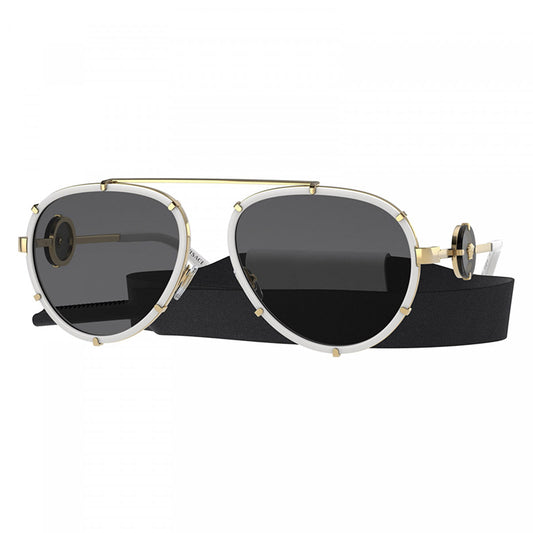 Versace VE2232 147187 White/Gold/Dark Grey with Neck Strap 61mm