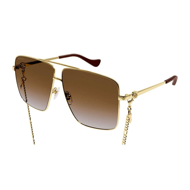 Gucci GG1087S 002 Gold With Detachable Gold Chain/Brown Gradient