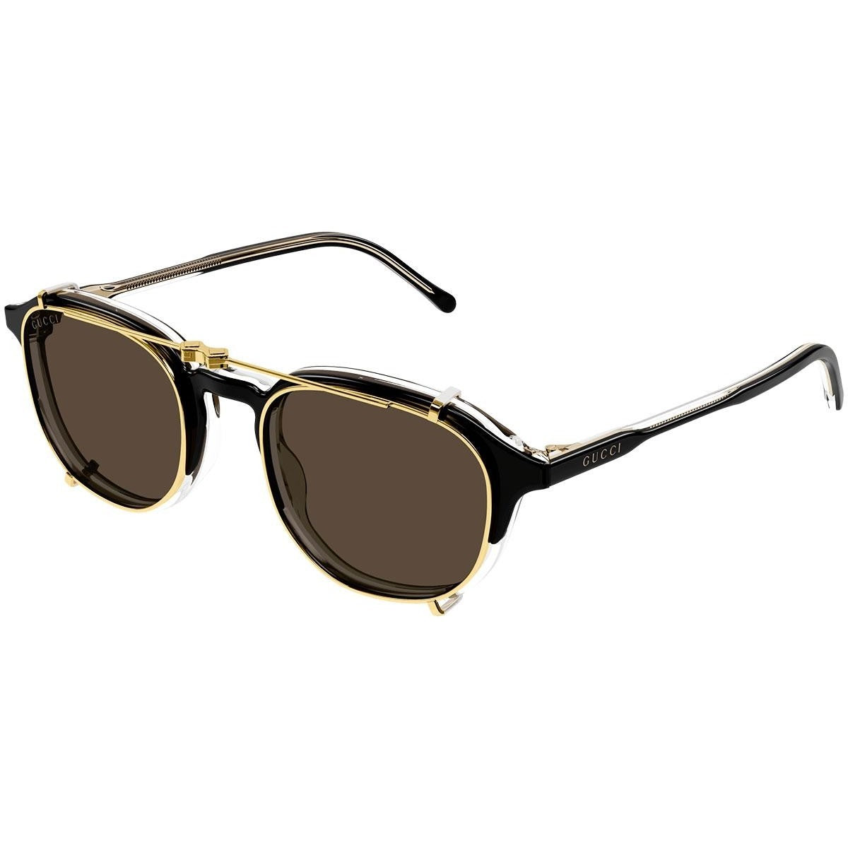 Gucci GG1212S 002 Shiny Black/Crystal with Gold Rimmed Clip-on/Brown 50mm