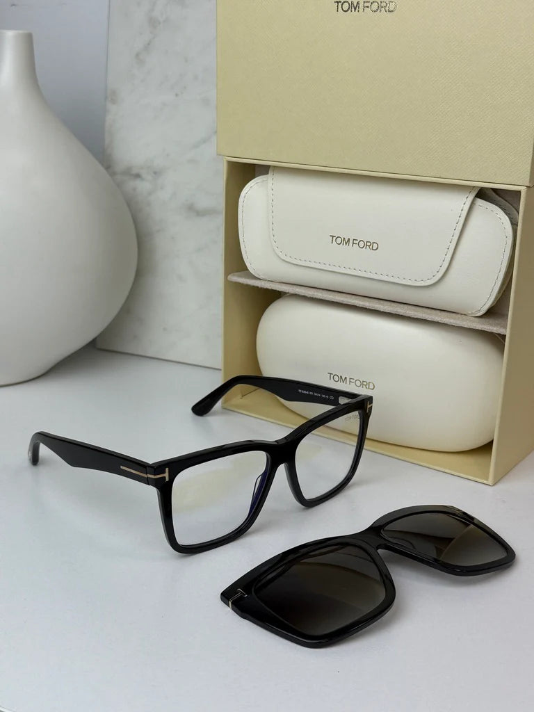 TOM FORD FT6069-B CLIP ON SQUARE SUNGLASSES IN BLACK