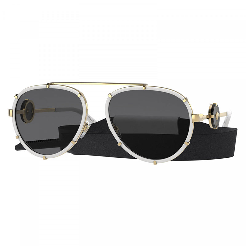Versace VE2232 147187 White/Gold/Dark Grey with Neck Strap 61mm