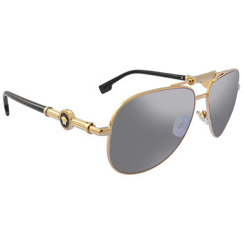Versace Versace Polarized Grey Mirror Silver Pilot Unisex Sunglasses VE2236 1002Z3 59