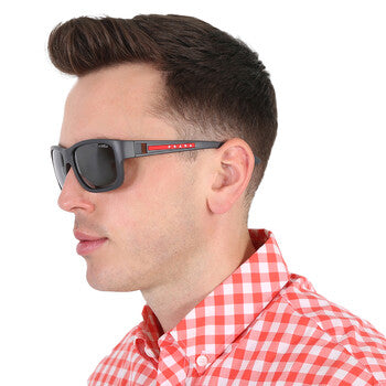 Prada Linea Rossa Prada Linea Rossa Polarized Dark Grey Mirror Silver Rectangular Men's Sunglasses PS 01WS UFK07H 59